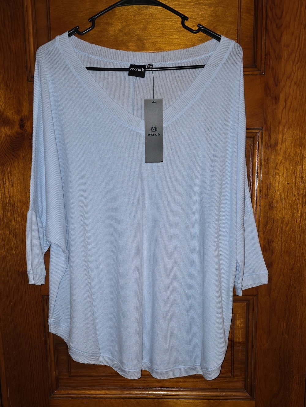 Mono B Ovrszd Ribbed Vneck Drop Shoulder